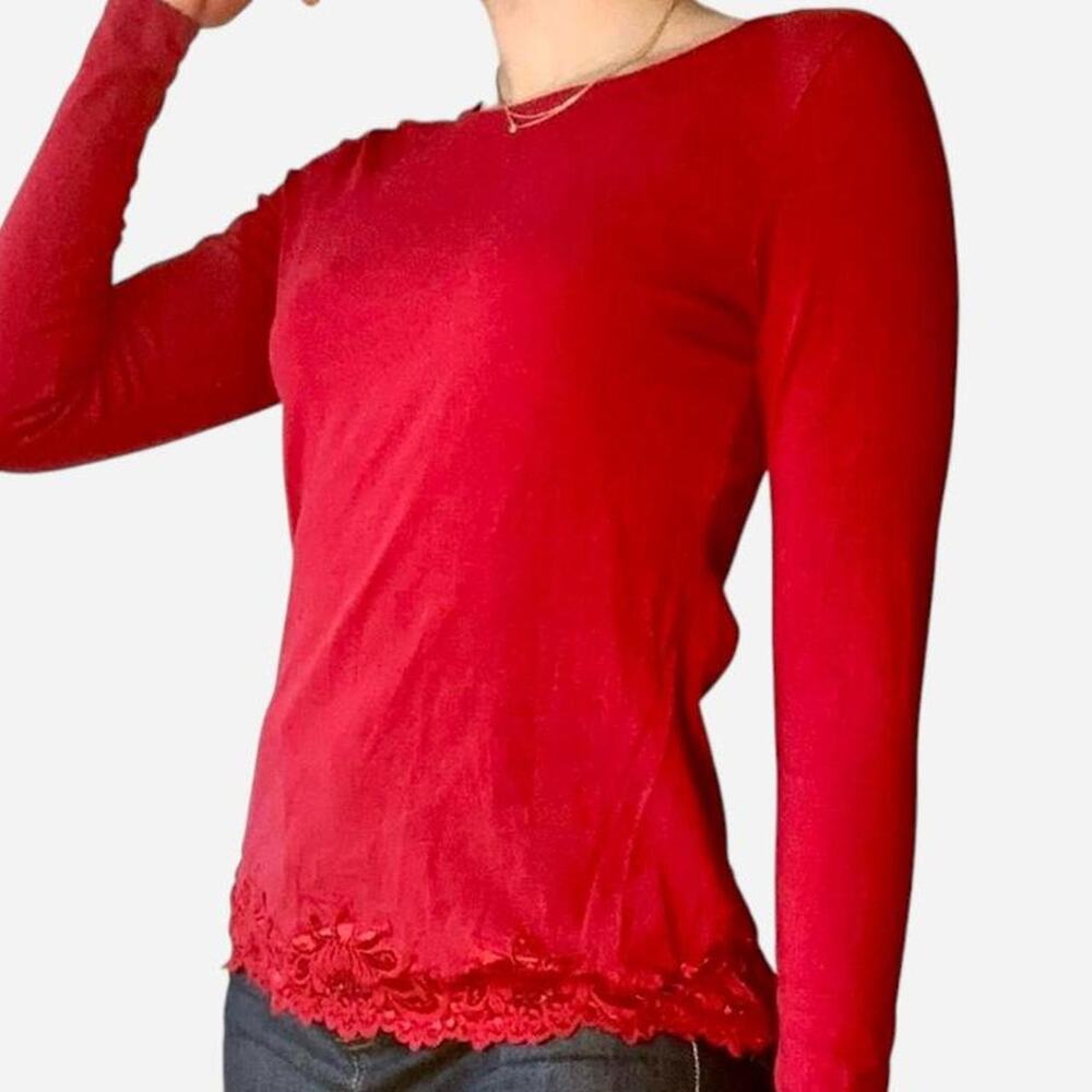 Coldwater Creek long sleeve red shirt with lace trim - size XS